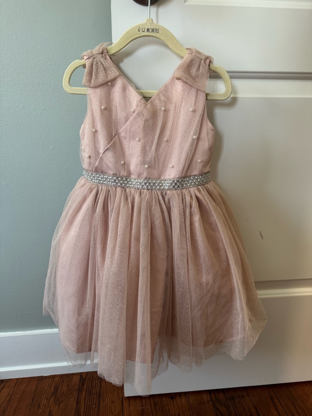 Glitter Pearl-Accent Pink Tulle Party Dress for Girls